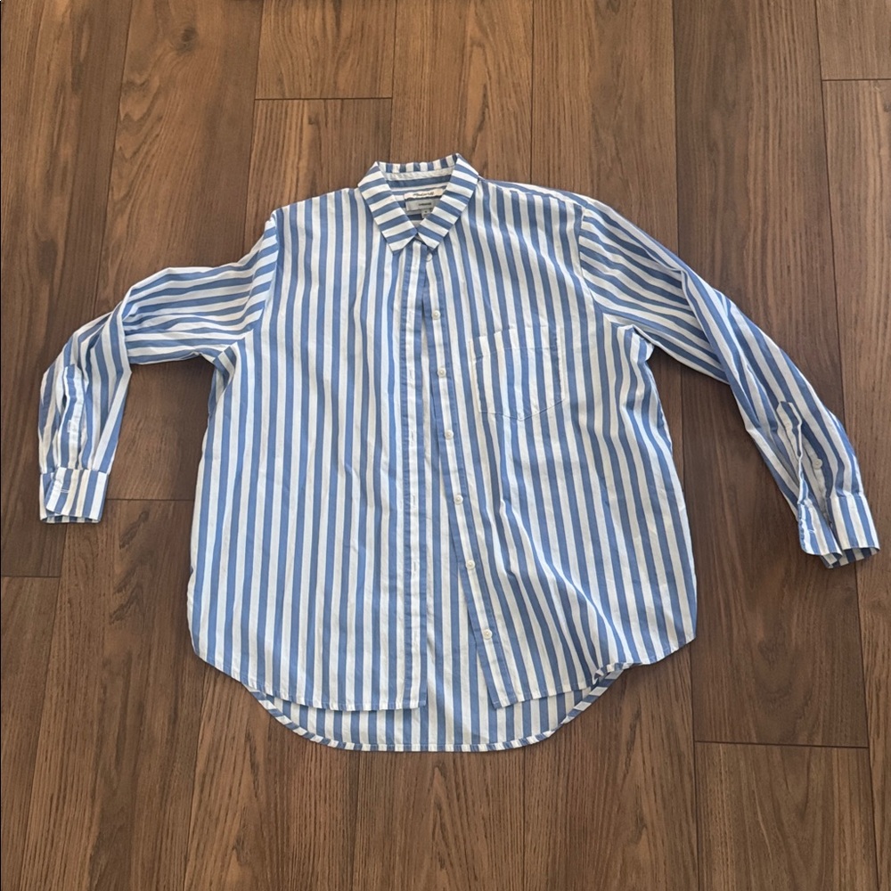 Madewell Oversized Blue and White Striped Shirt